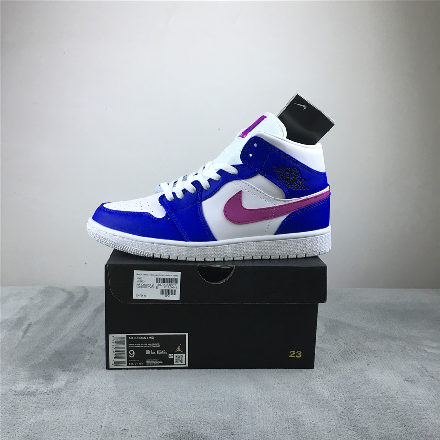 2019 Women Air Jordan 1 Mid White Blue Purple Shoes - Click Image to Close